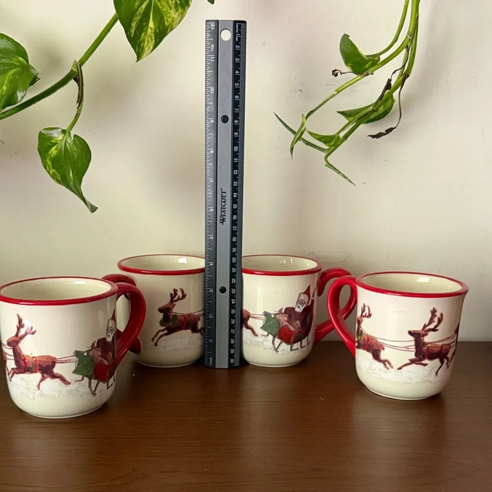 Williams-Sonoma M.Lange, Santa & His Reindeer Coffee/Tea/Cocoa Mugs